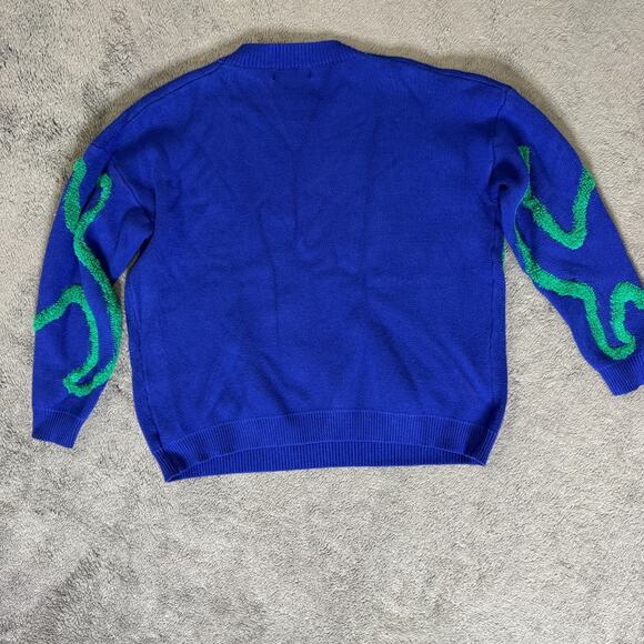 Threaded Leaf Dinosaur Knit Sweater Blue Pullover Womens S - Picture 4 of 8